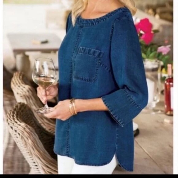 NWT Soft Surroundings Georgica Luxe Tencel Chambray Top Size Small - Picture 1 of 6